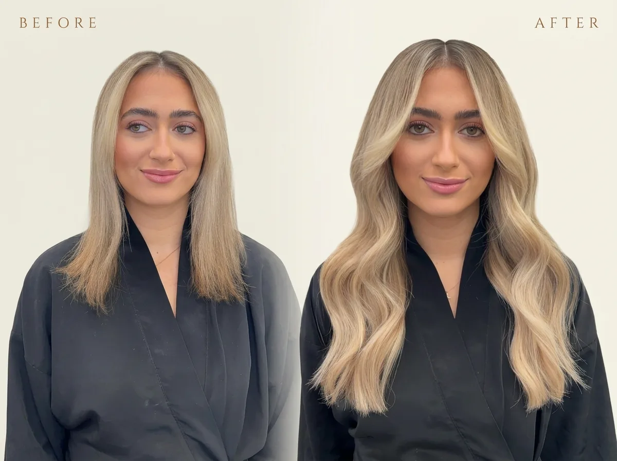 Before and after: dimensional color and premium hair extensions transformation at Infinite Hair Studio